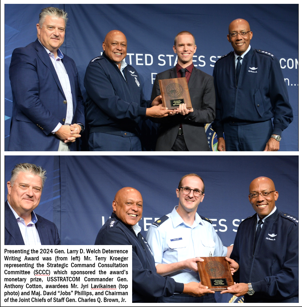 Military and civilian leadership presented the 2024 Gen. Larry D. Welch Deterrence Writing Award.